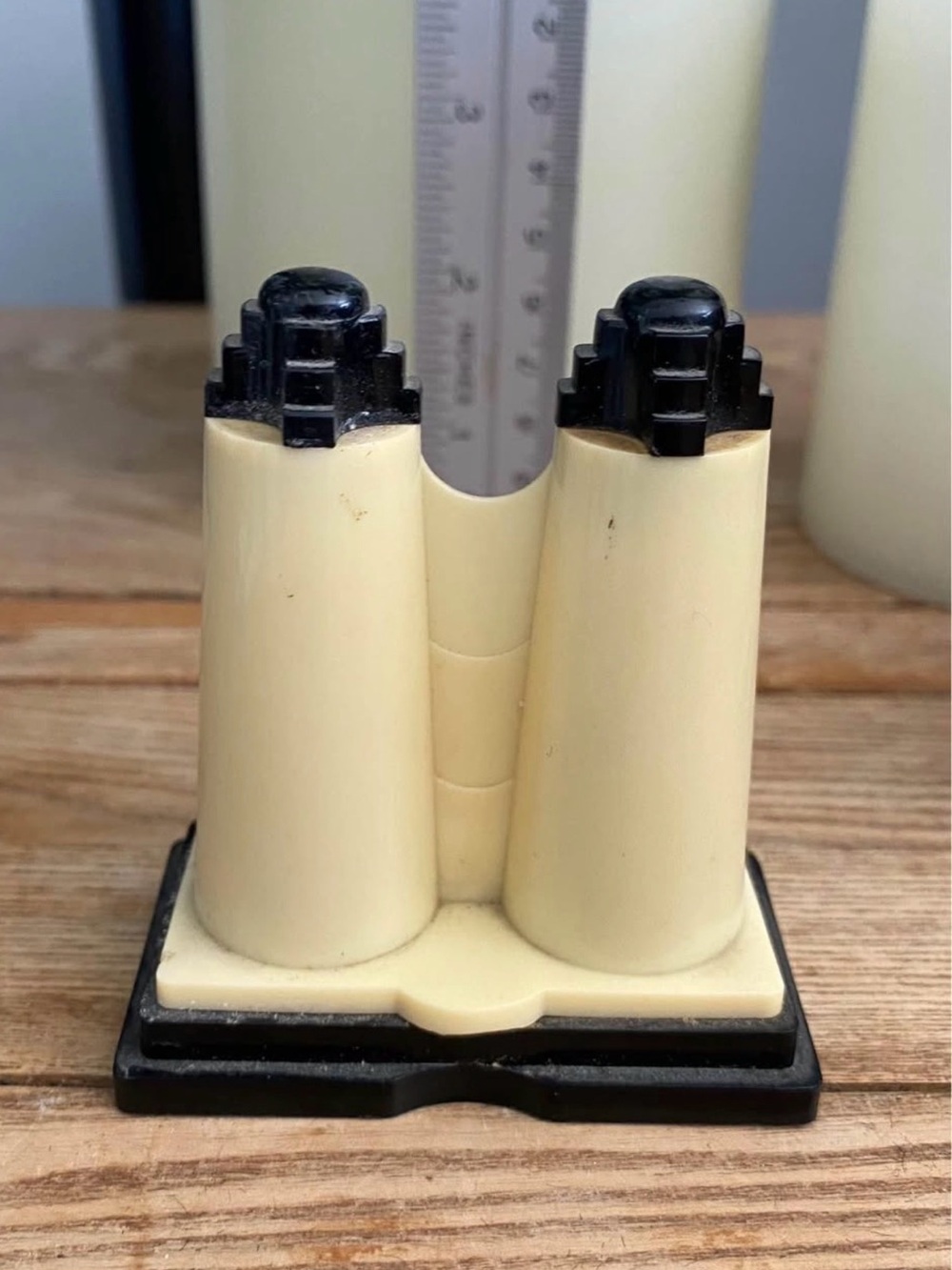 Vintage Art Deco Cream and Black Bakelite Style Plastic Salt and Pepper Shakers